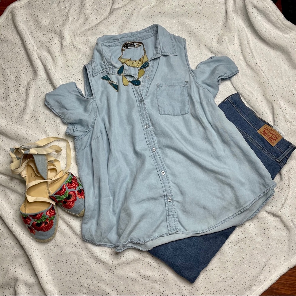 torrid | Denim Collared Cold Shoulder Top